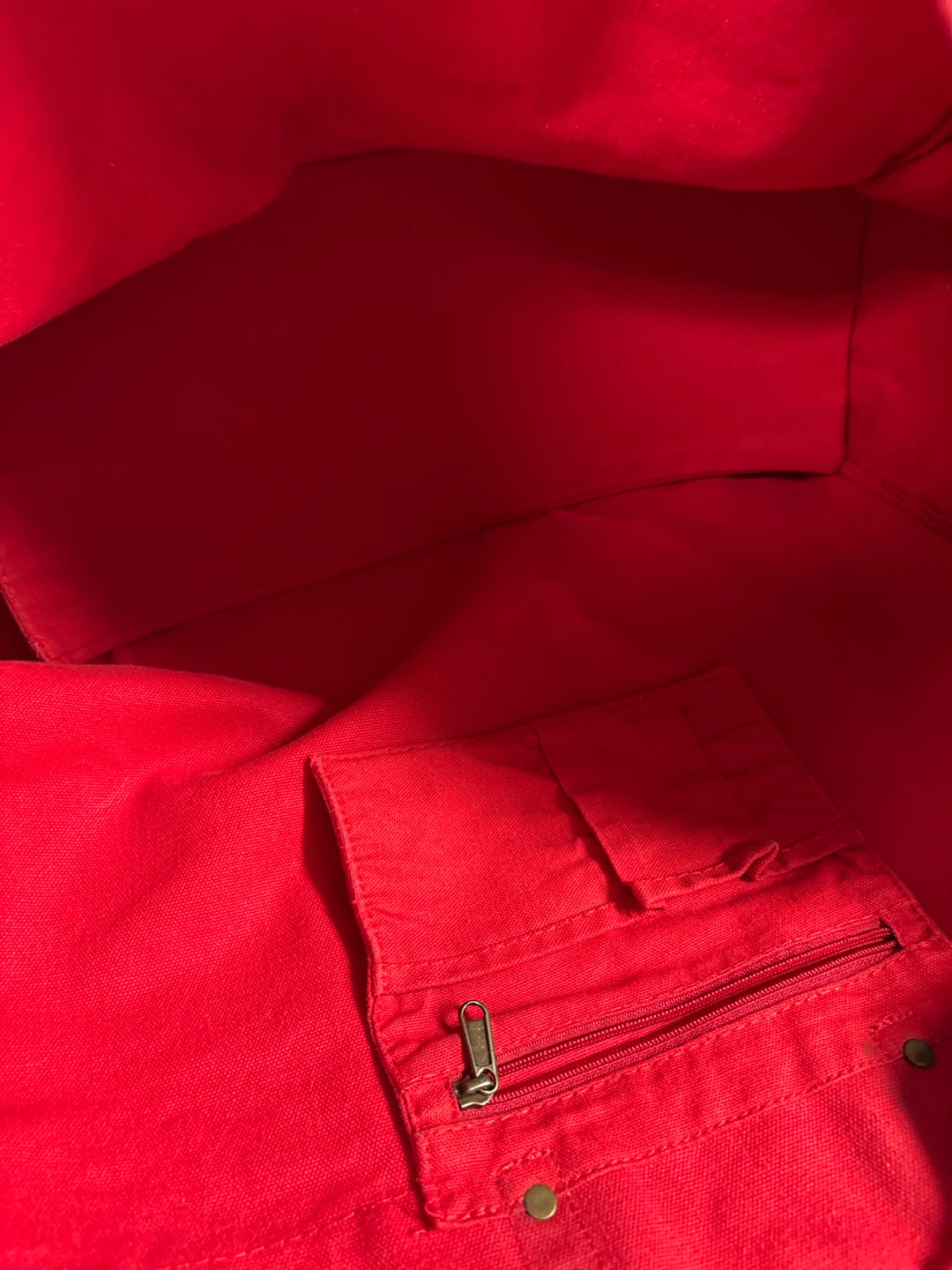 Red Canvas Tote Bag with Leather Handles - photo 2