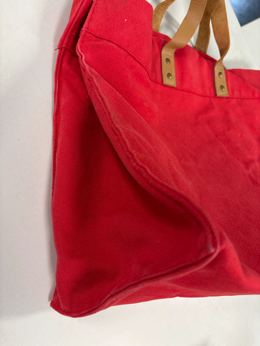 Red Canvas Tote Bag with Leather Handles - photo 3