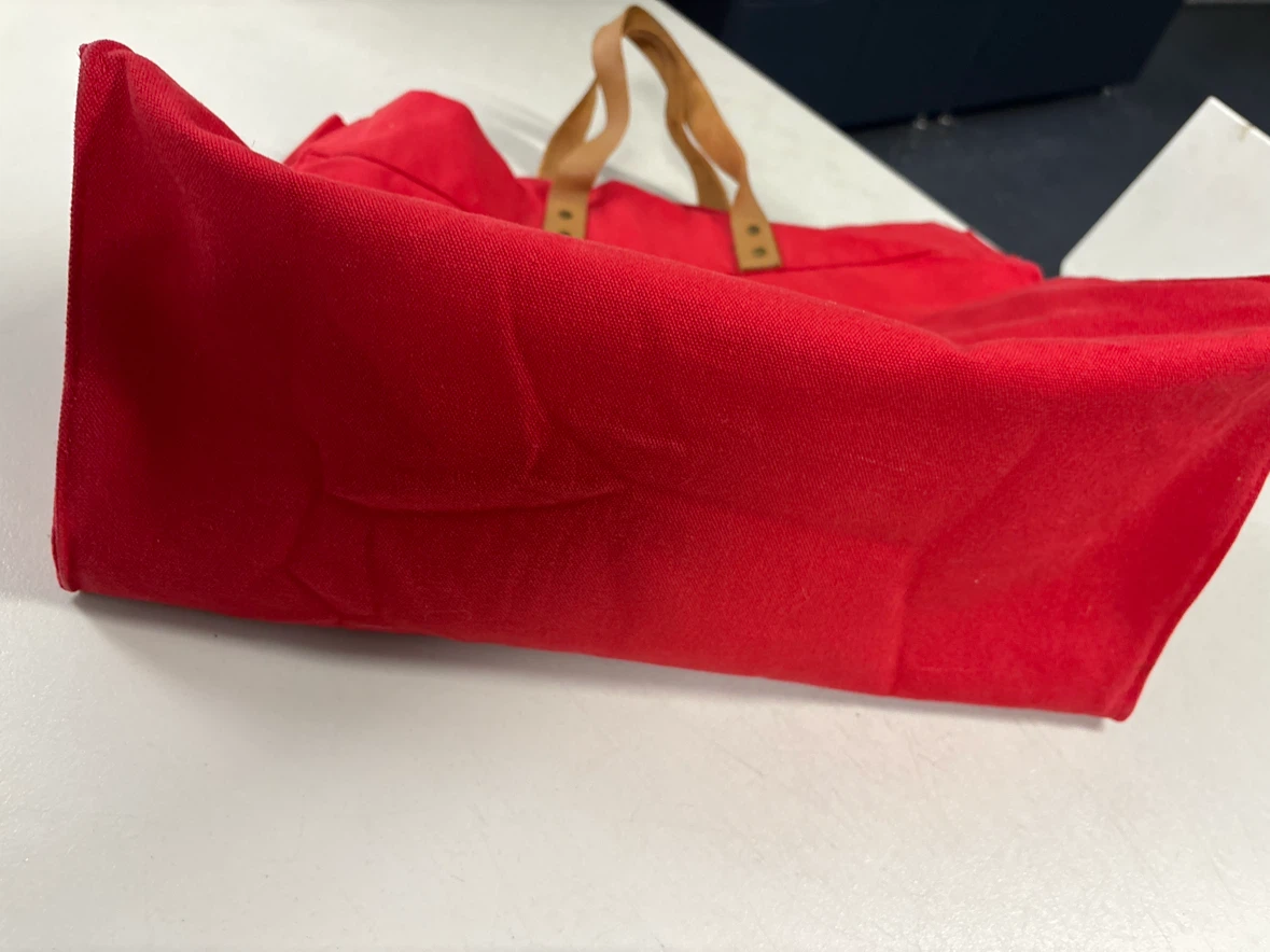 Red Canvas Tote Bag with Leather Handles - photo 4
