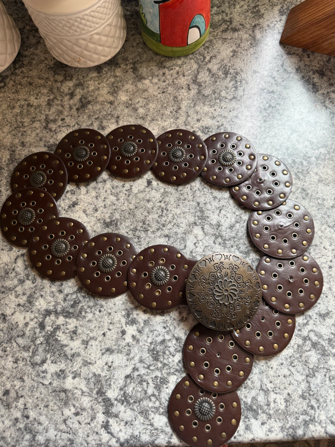 Brown Leather Circular Link Belt