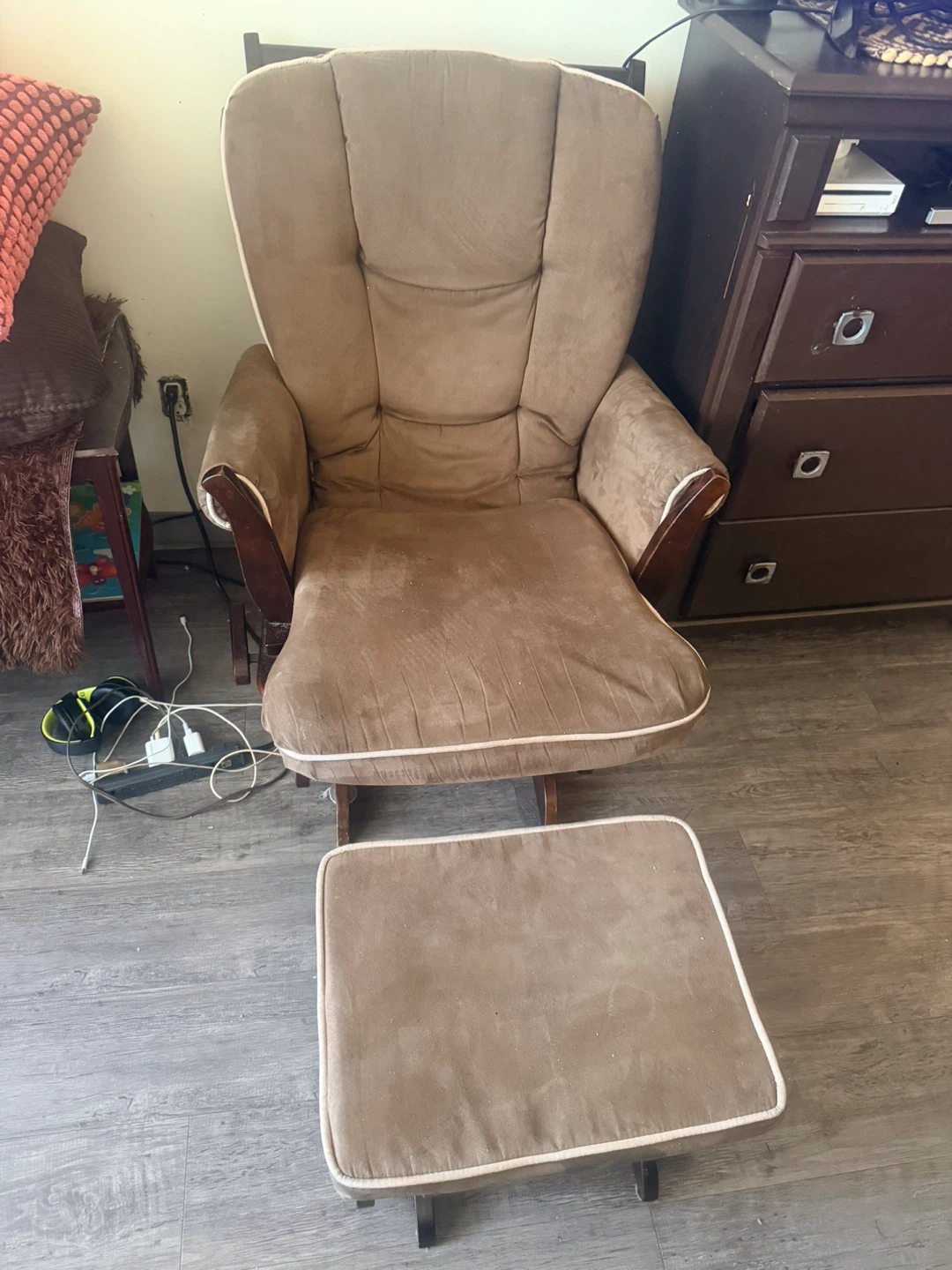 Brown Glider Rocker Chair with Ottoman