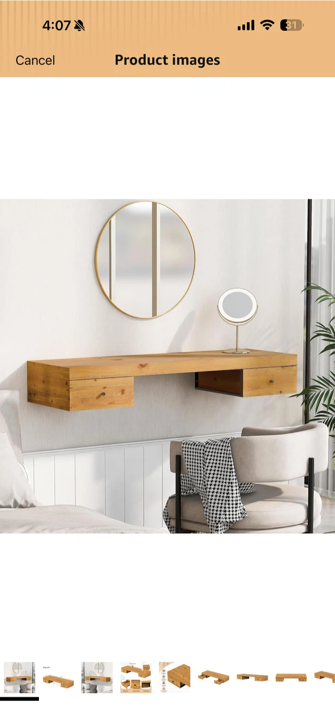Floating Wall-Mounted Desk with Drawers