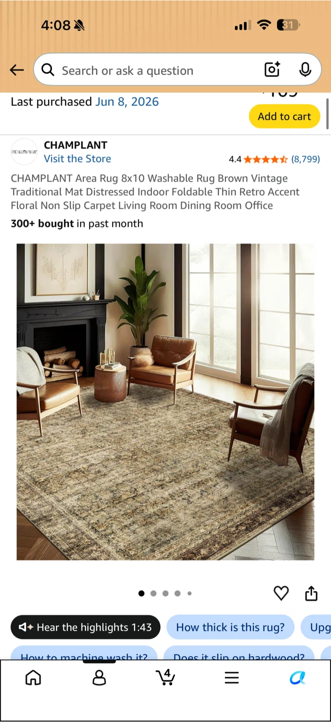 CHAMPLANT 8x10 Vintage Style Washable Area Rug