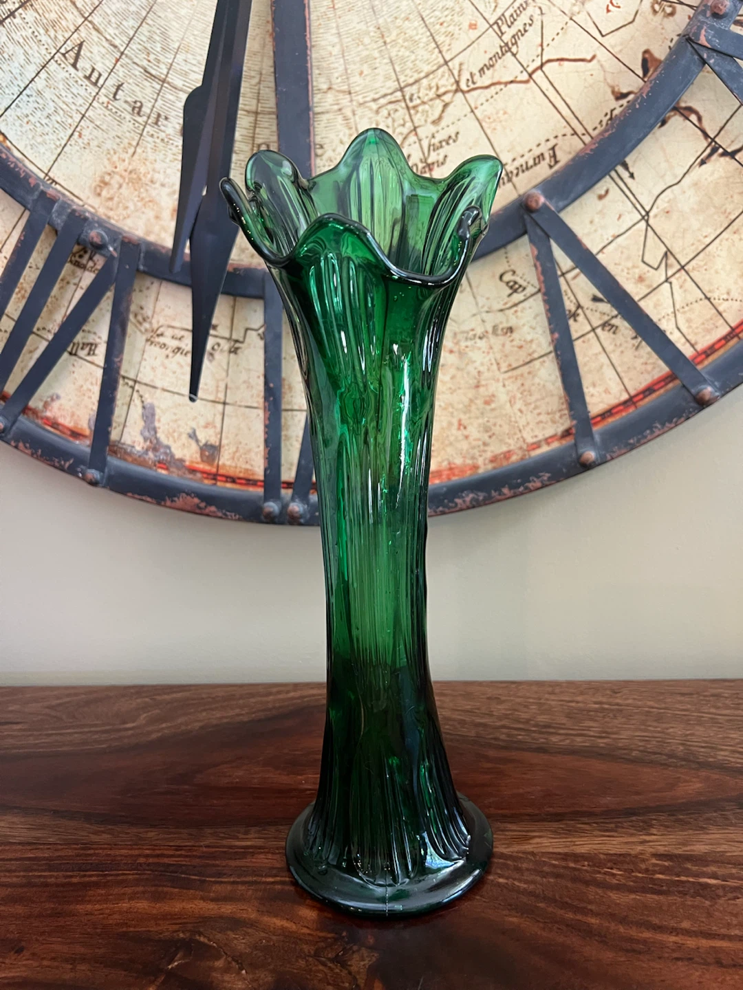 Vintage Emerald Green Swung Glass Vase