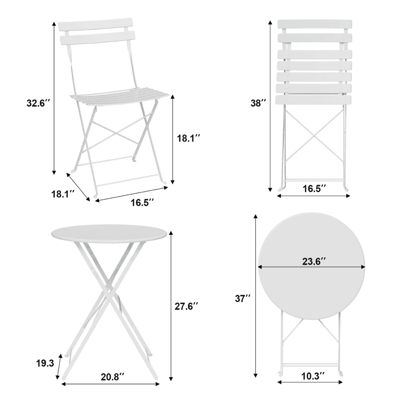 Bistro Table and Chairs Set, 3 Piece Folding Patio Bistro Set - photo 2