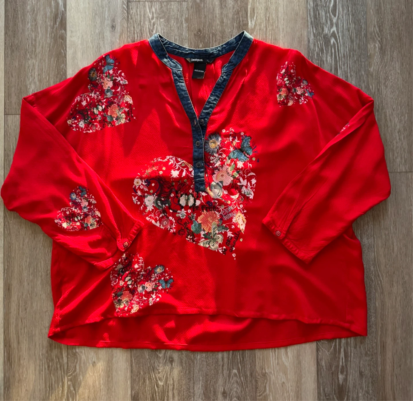 Desigual Red Floral Heart Blouse XL