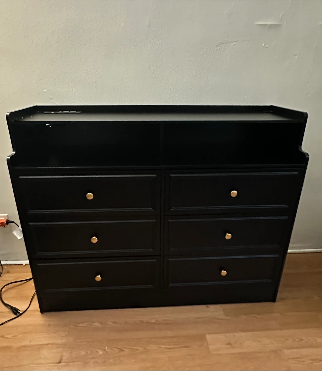 Black 6-Drawer Dresser with Charging Station