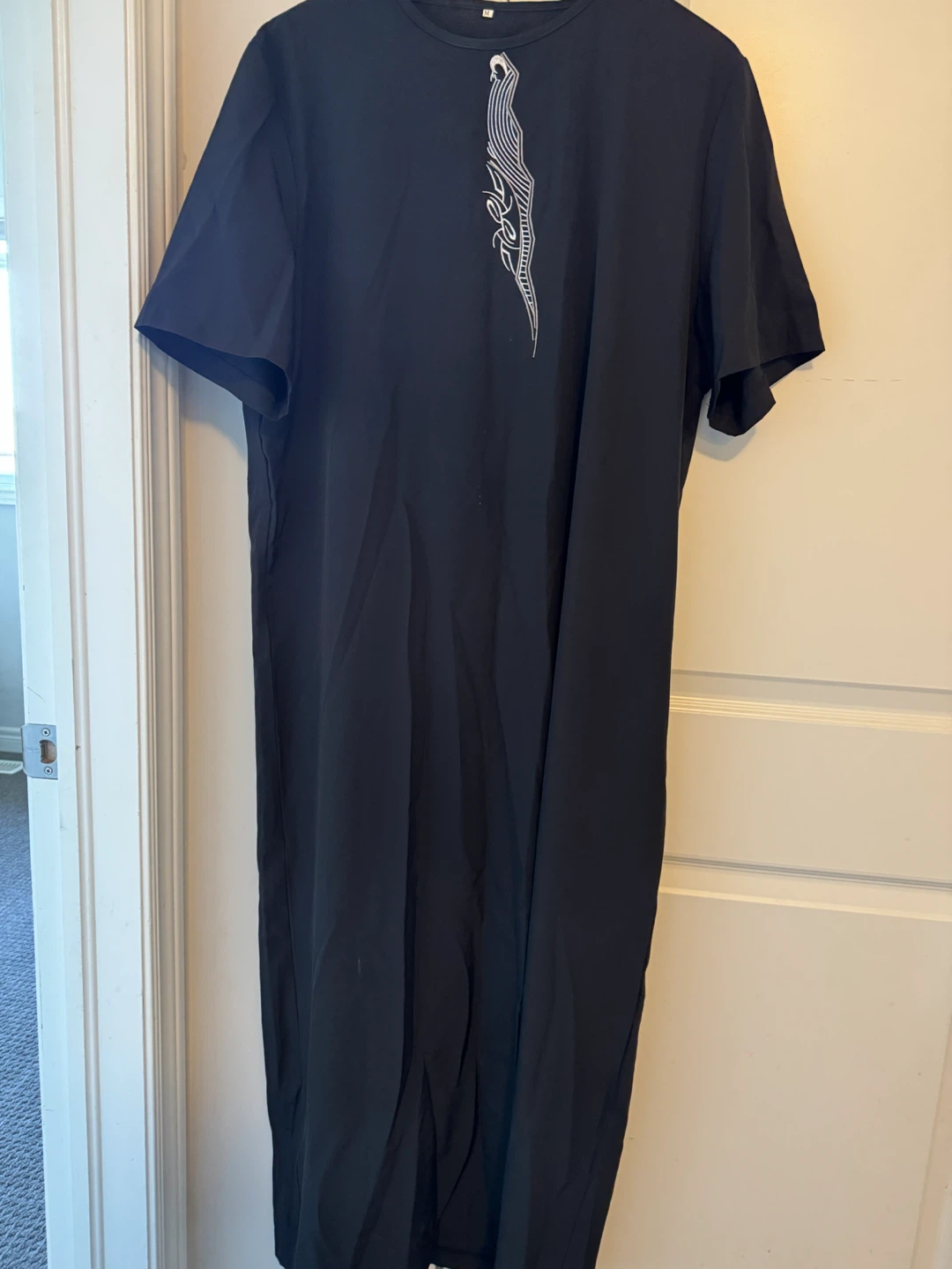 Black patterned t-shirt dress, size Medium