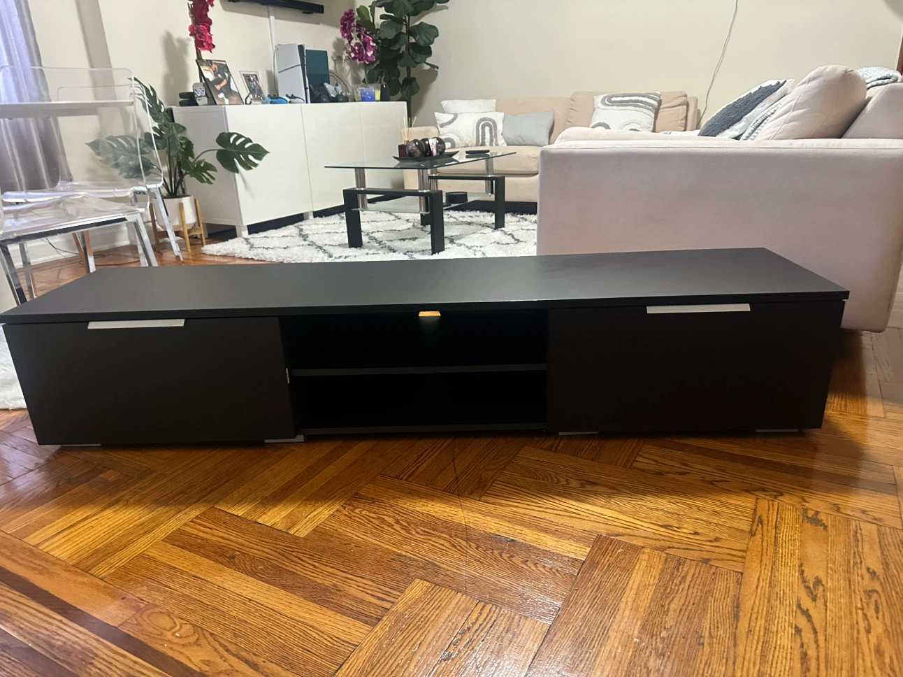 Black TV Stand with Drawers and Shelves