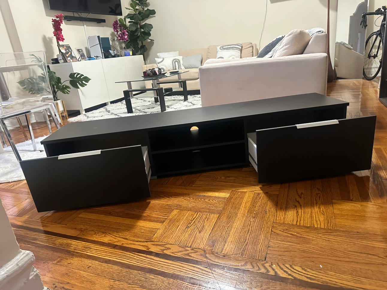 Black TV Stand with Drawers and Shelves - photo 3