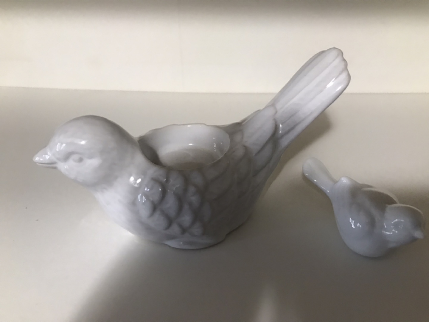 White Ceramic Bird Figurine Candle Holder