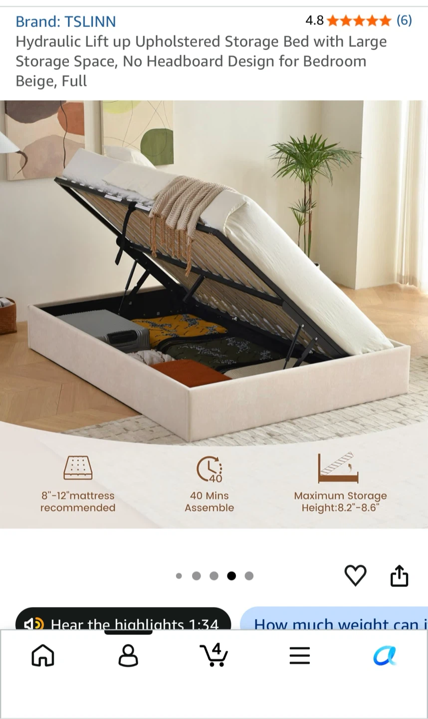 UNOPENED NEW Full Size Upholstered Hydraulic Storage Bed - photo 4