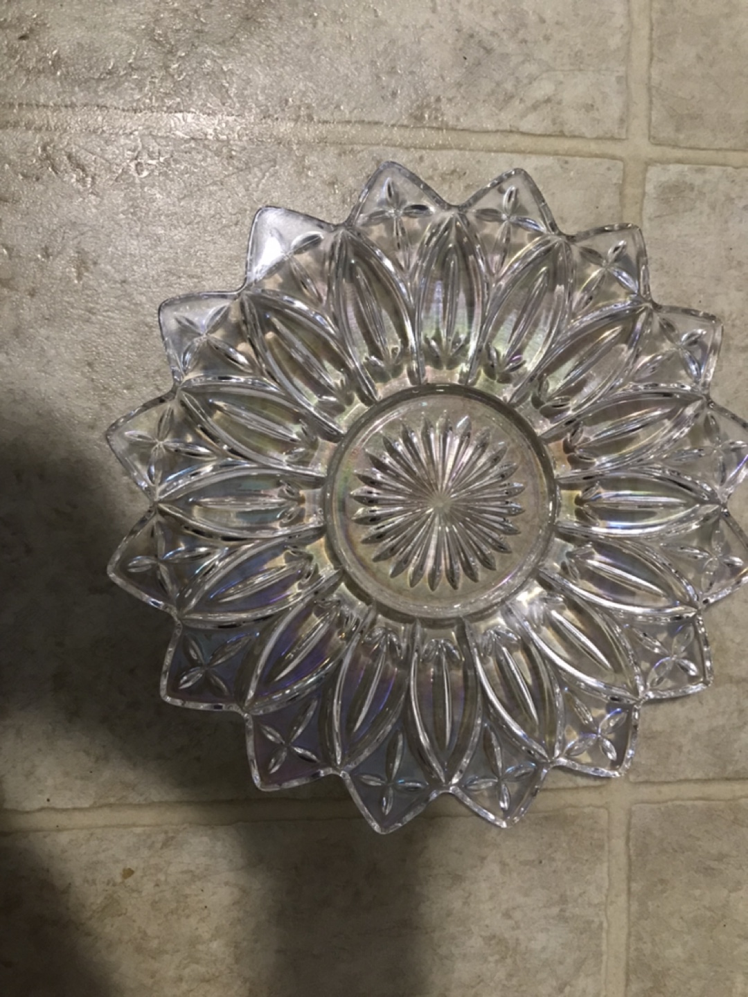 Vintage Iridescent Sunburst Glass Cake plate