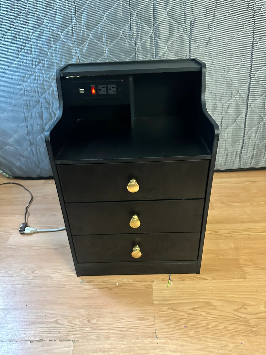 Black Nightstand with Charging Station