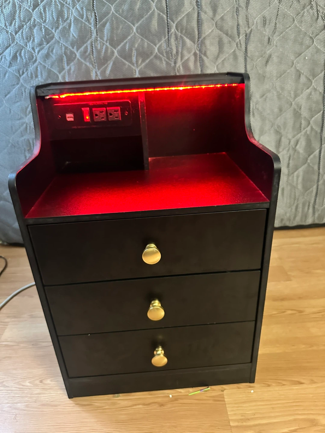 Black Nightstand with Charging Station - photo 2