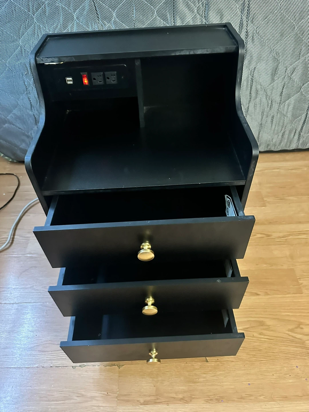 Black Nightstand with Charging Station - photo 3
