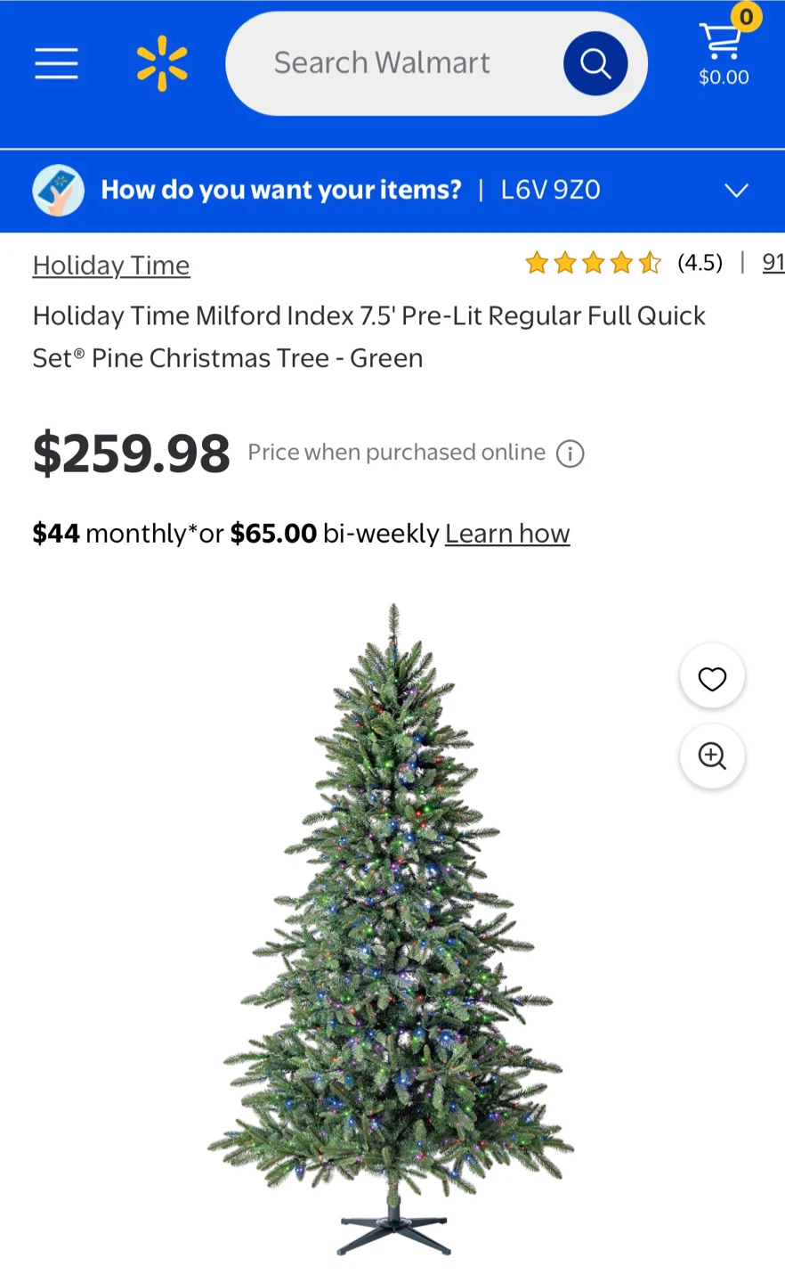 Holiday Time 7.5' Pre-Lit Milford Index Christmas Tree