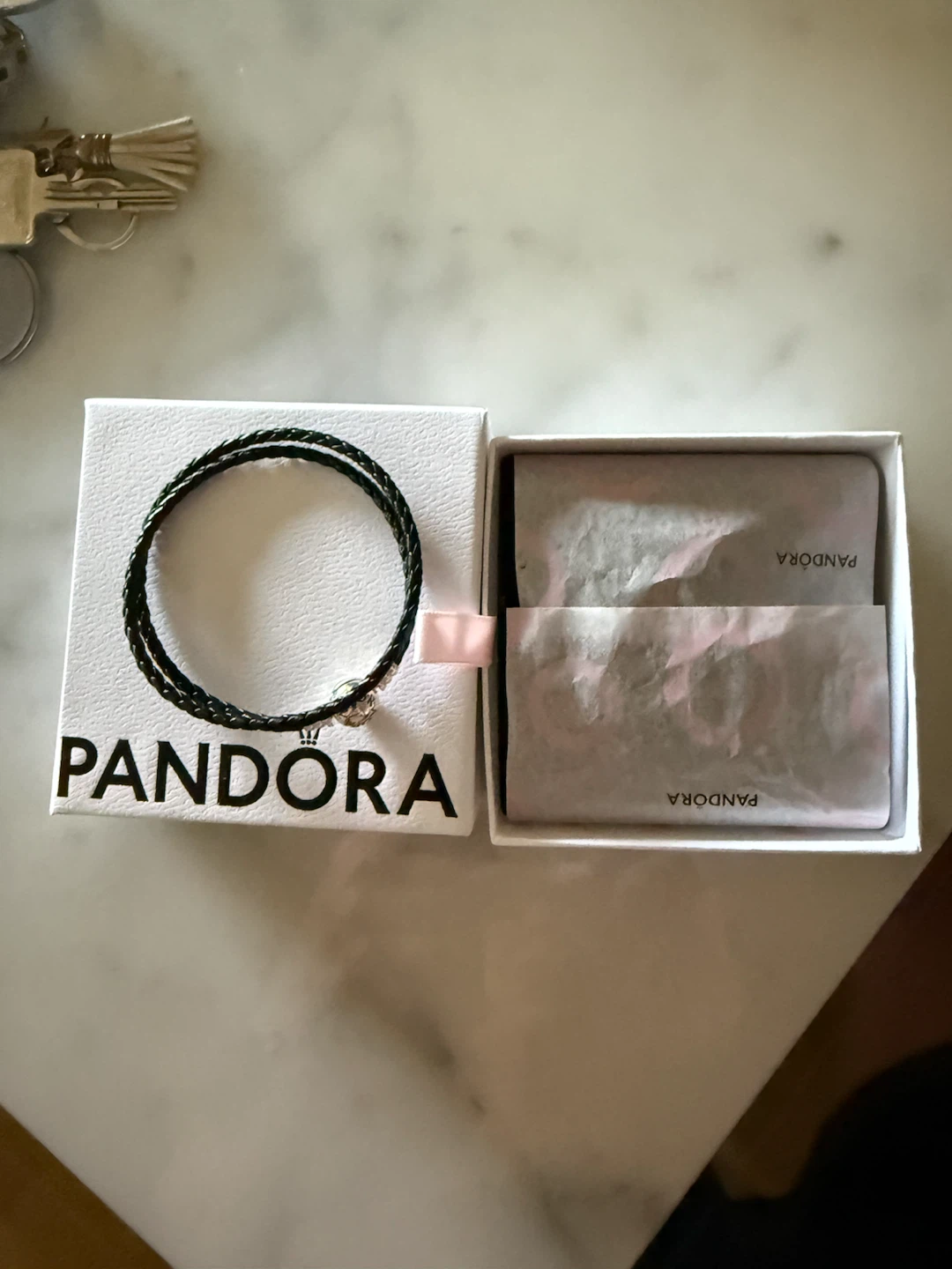 Pandora Black Leather Double Wrap Bracelet - photo 2