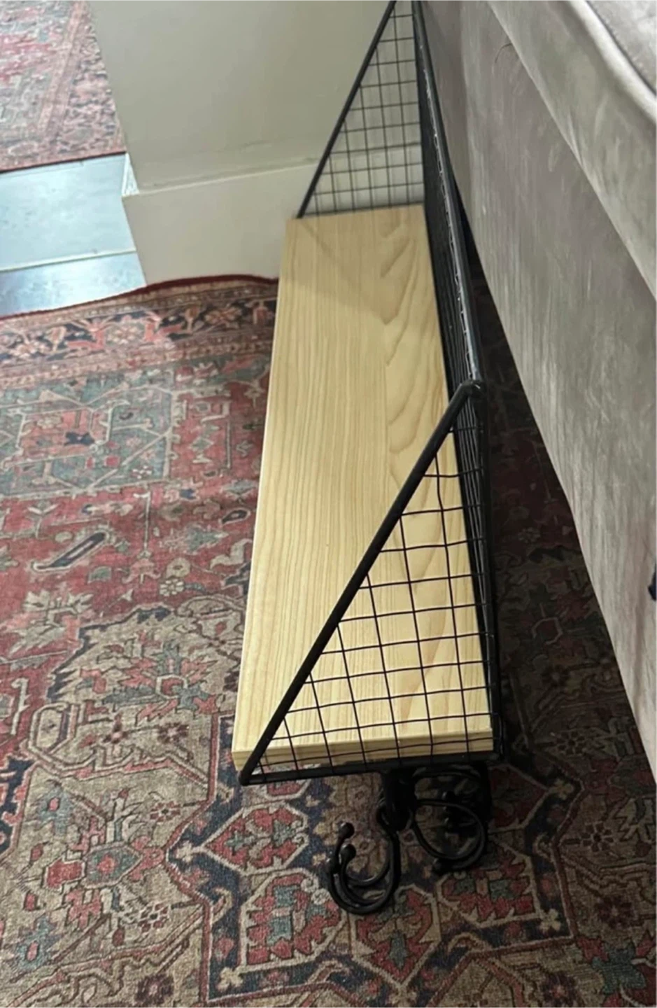 Wall-Mounted Wire and Wood Shelf with Hooks - photo 3