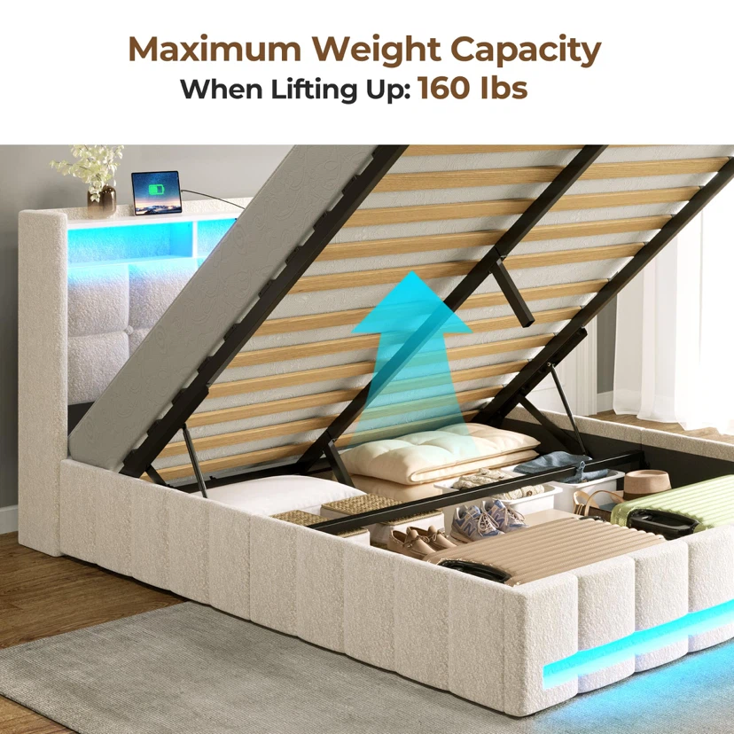 Twin Size Bed Frame with Lift Up Storage, Charging Station - photo 2