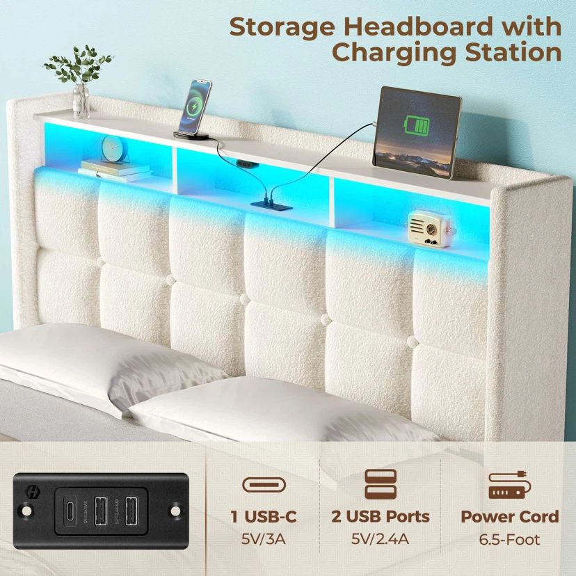 Twin Size Bed Frame with Lift Up Storage, Charging Station - photo 4