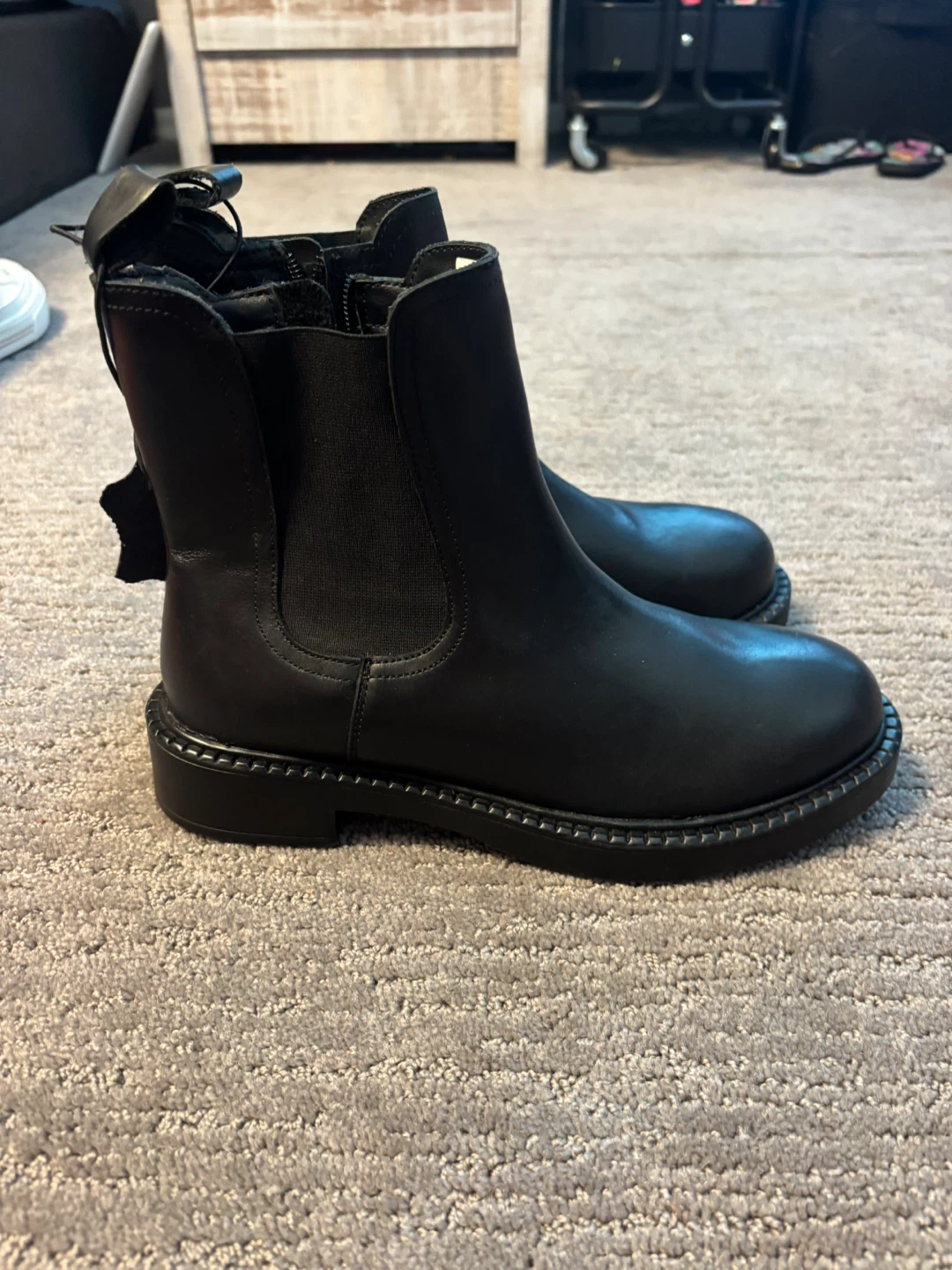 Time and Tru Black Genuine Leather Ankle Boots Size 9