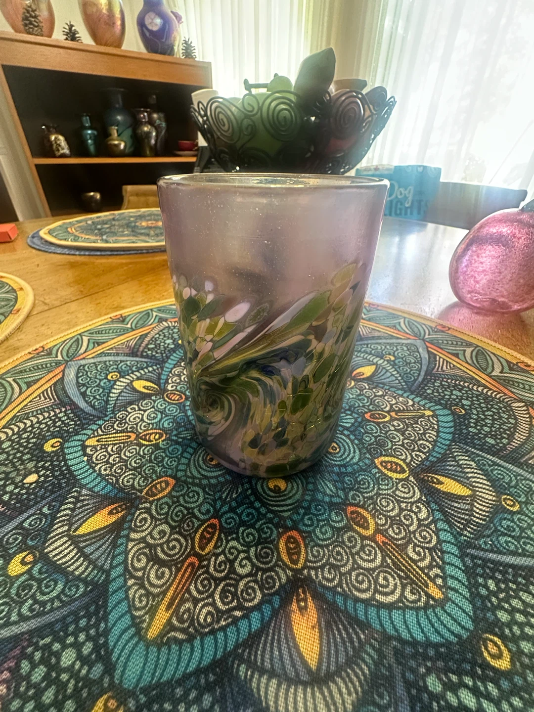 Art Glass Vase with Multicoloured Swirl Design