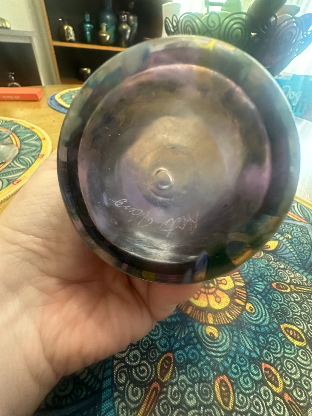 Art Glass Vase with Multicoloured Swirl Design - photo 3