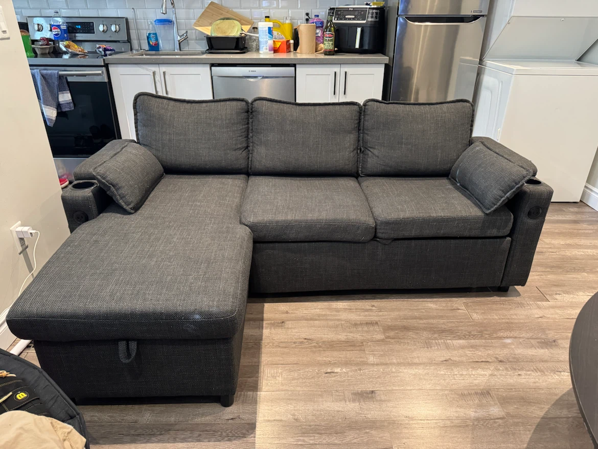 Dark Grey Sectional Sofa with Storage and Pull-out Bed