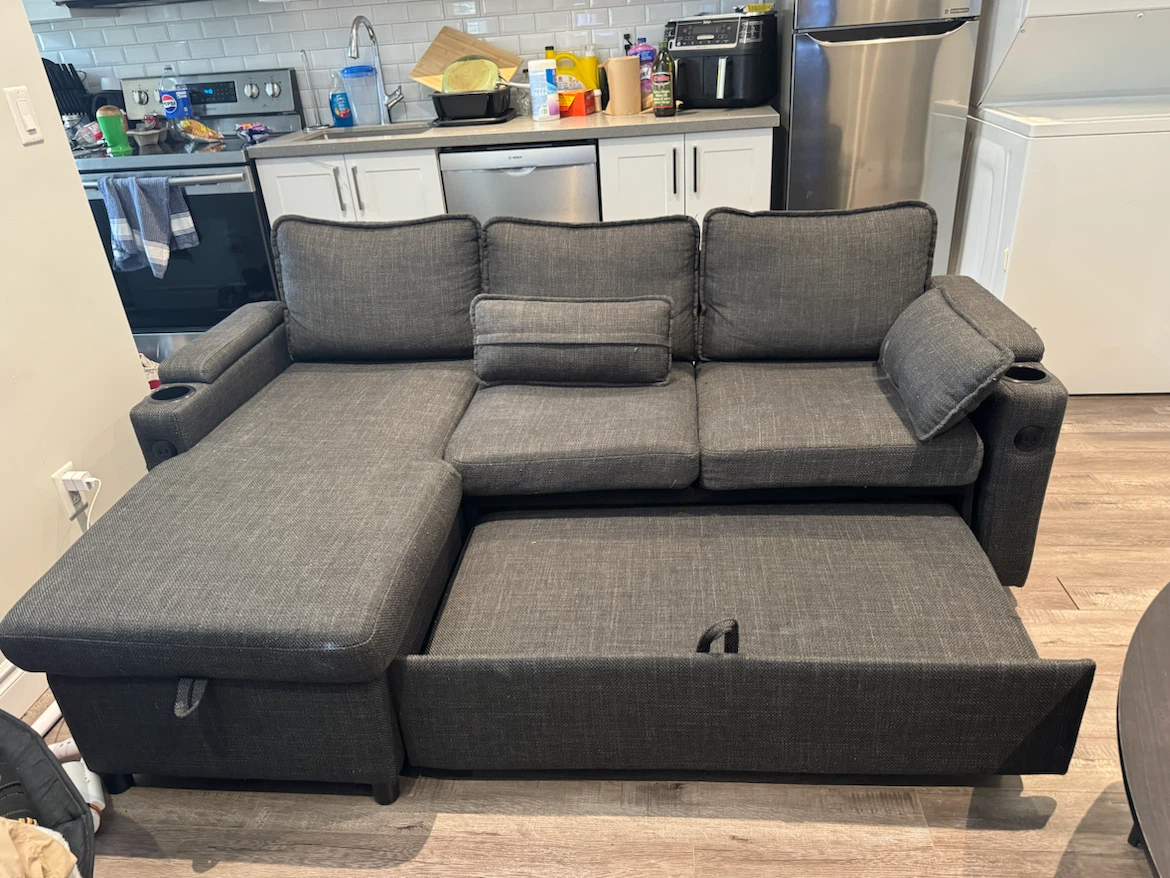 Dark Grey Sectional Sofa with Storage and Pull-out Bed - photo 2