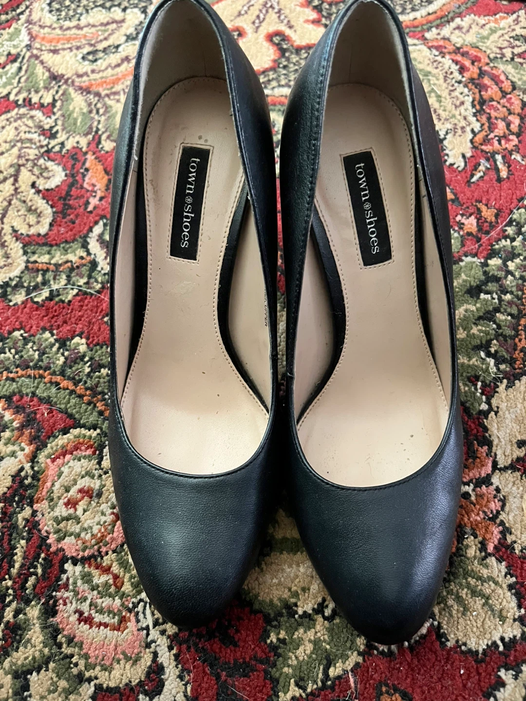 Town Shoes Black Leather Heels