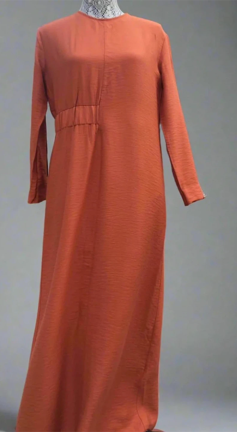 Rust-coloured long sleeve maxi dress