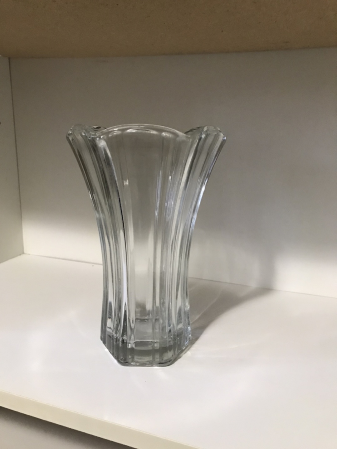 Heavy Clear Glass Ribbed Vase
