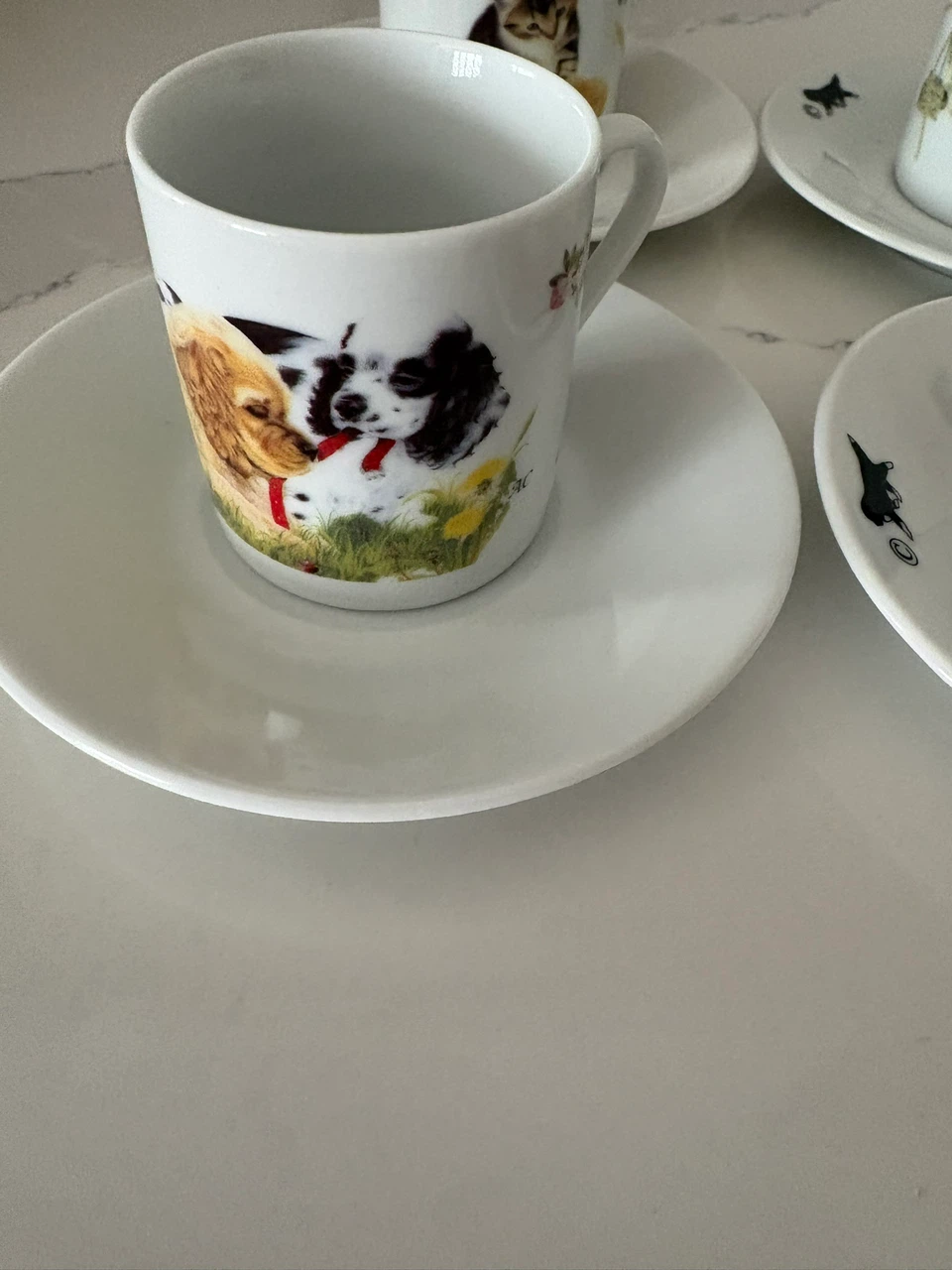 Set of 4 Animal Pattern Ceramic Espresso Cups and Saucers - photo 3