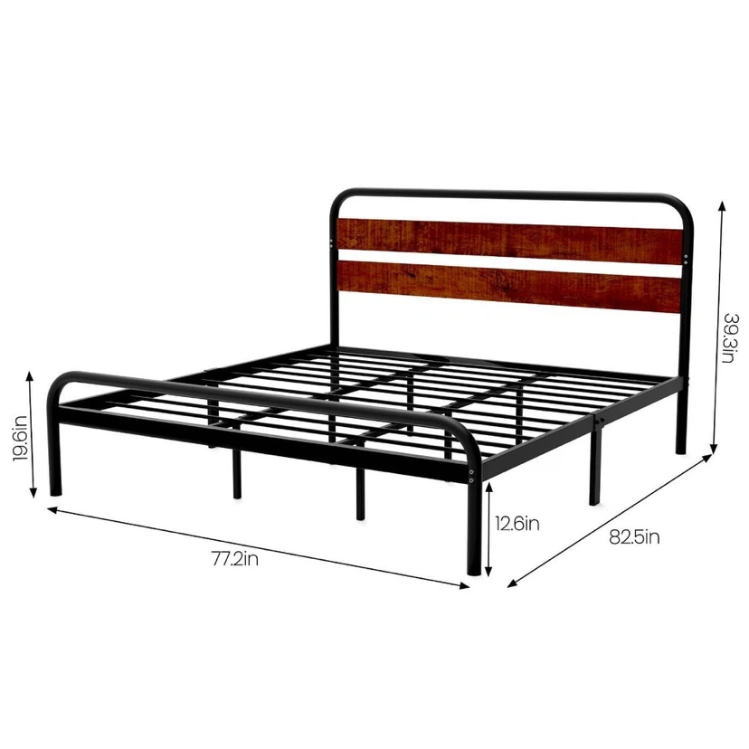 King Size Bed Frame with Wood Headboard