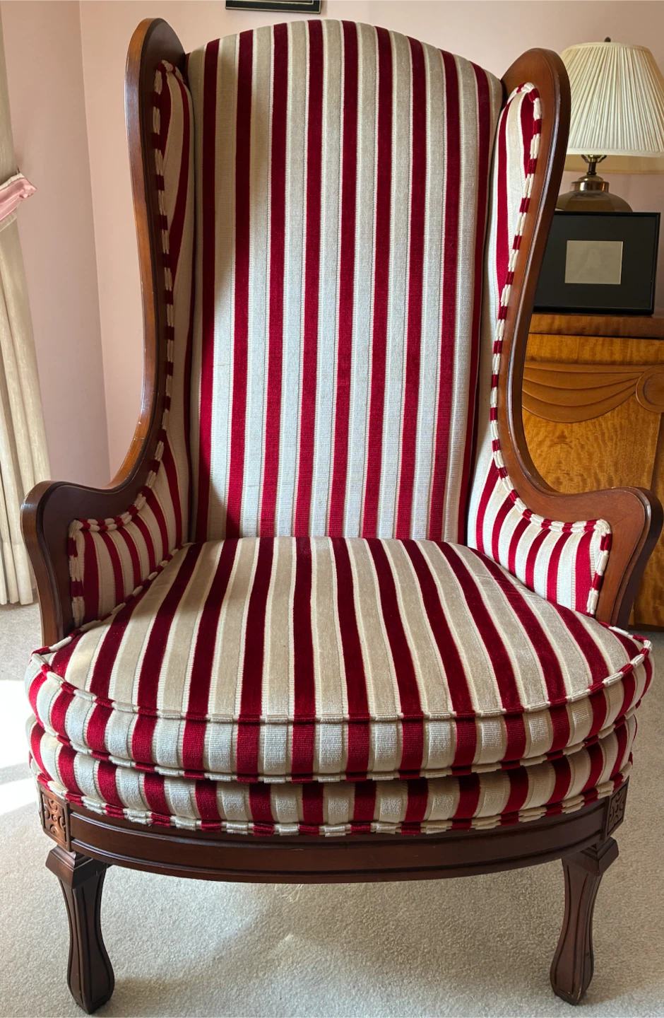 Vintage Striped Wingback Chair