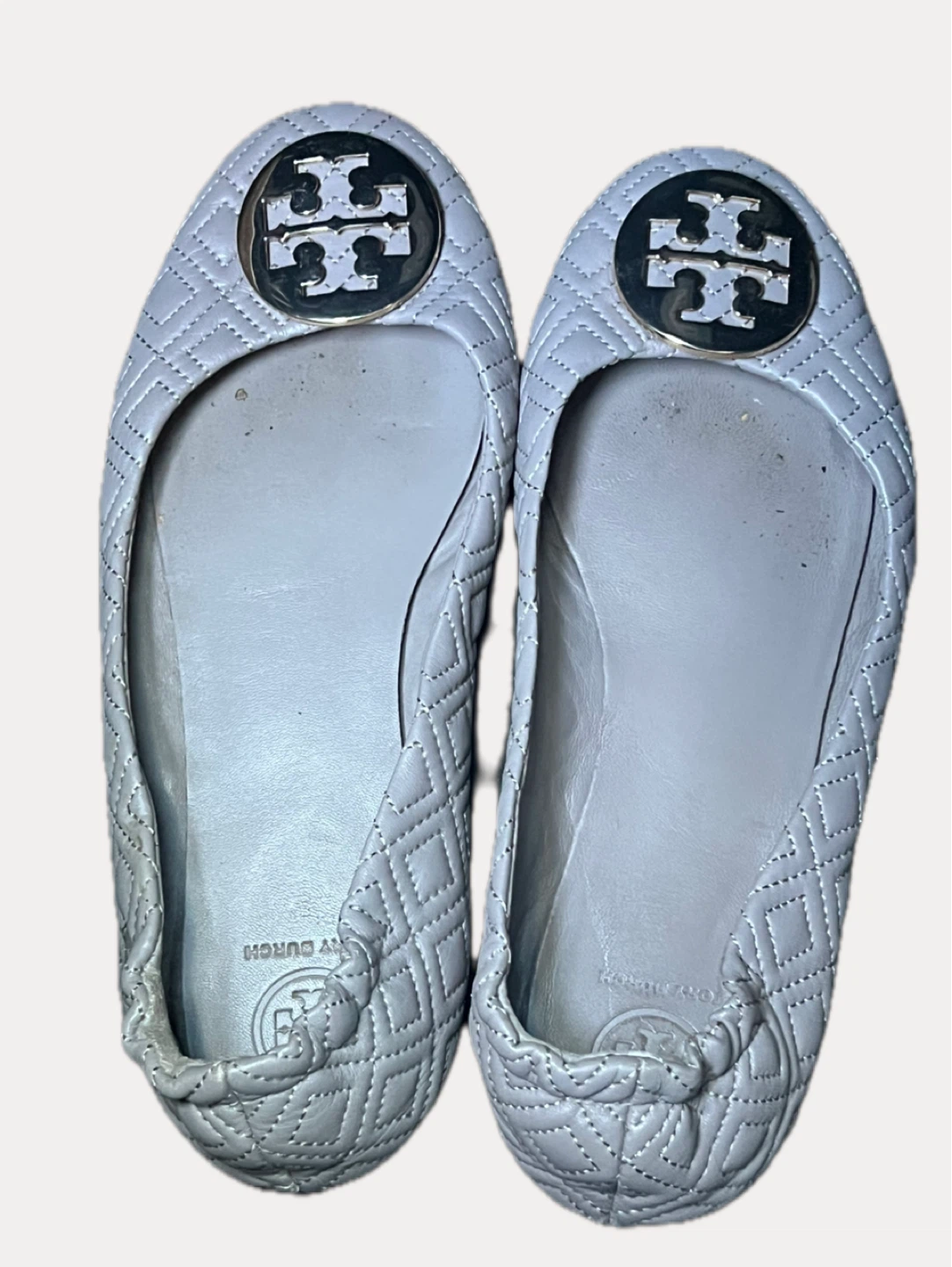 Tory Burch Quilted Leather Ballet Flats Grey