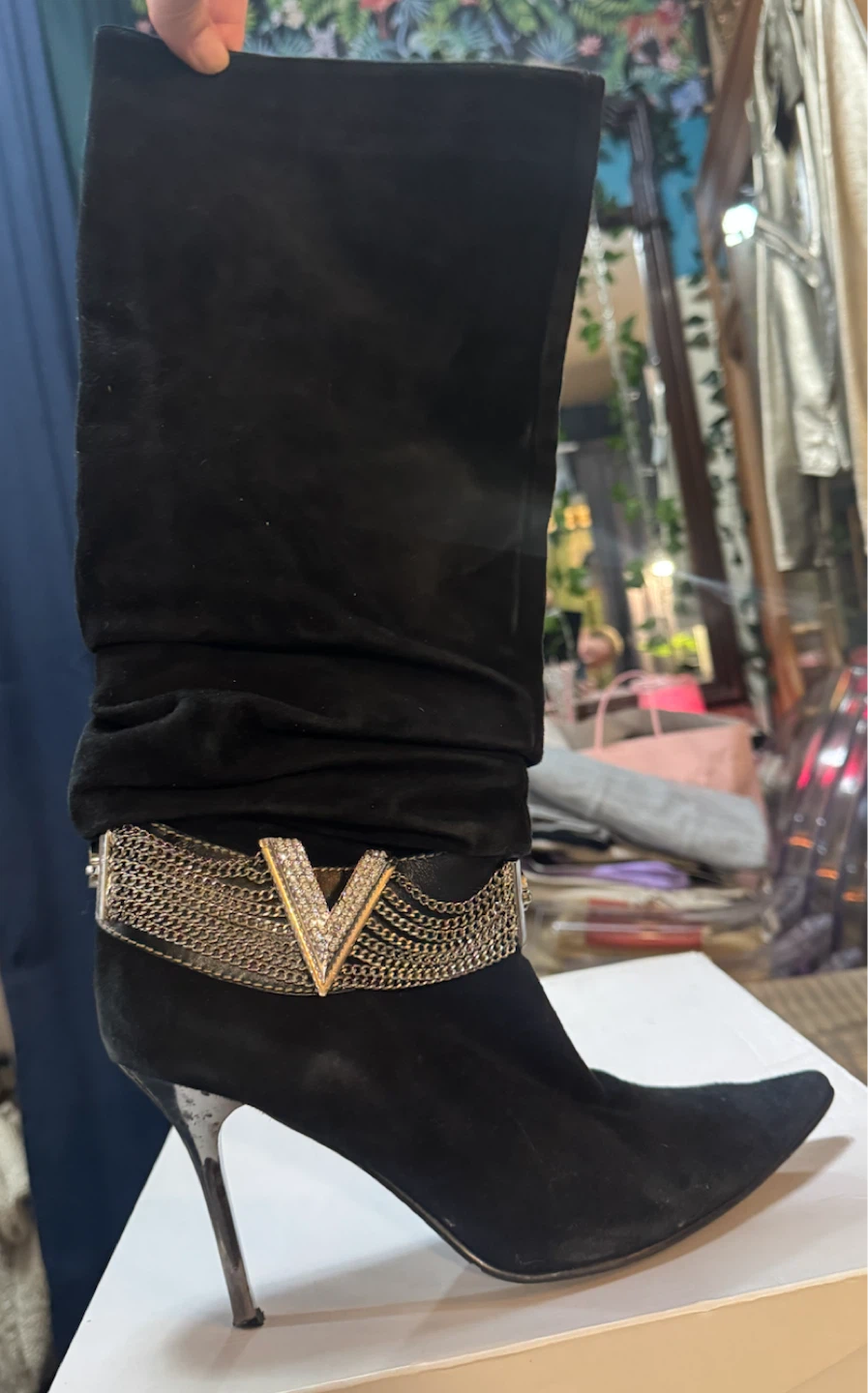 Vintage Y2K Peaches Black Suede Stiletto Boots