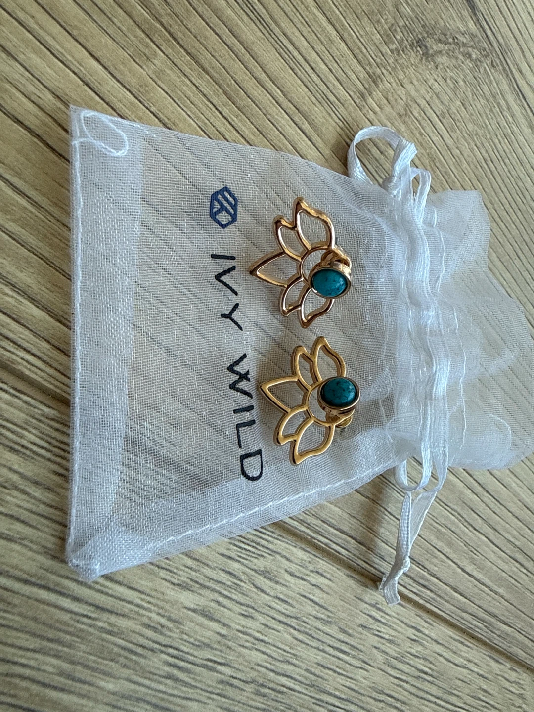 Ivy Wild Gold Tone Lotus Earrings with Turquoise