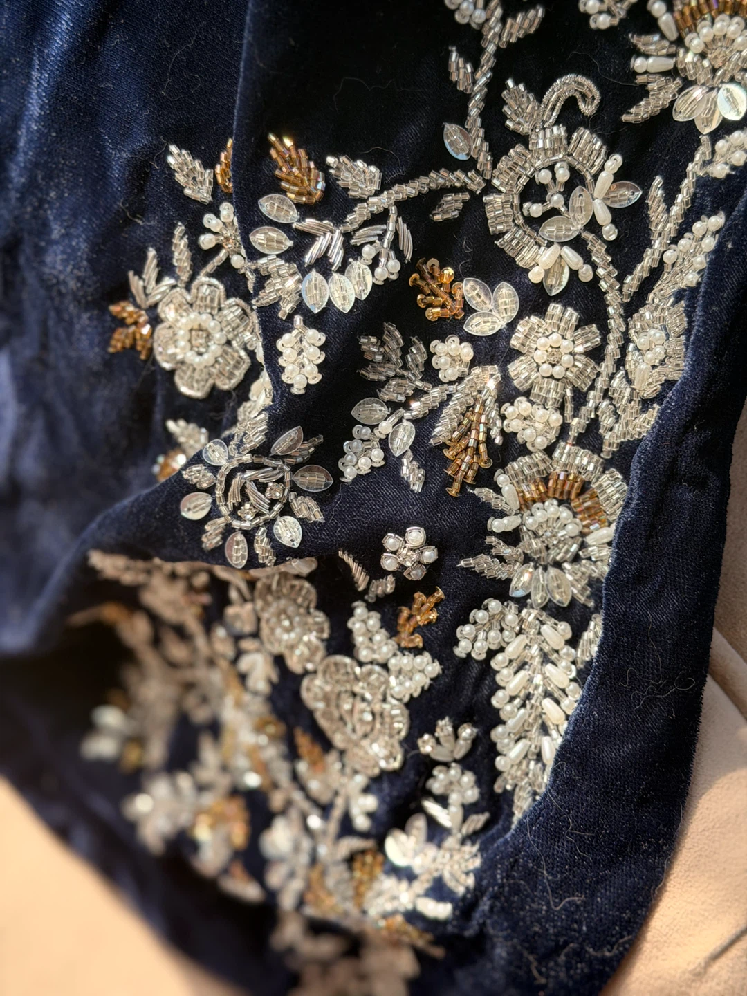 Navy Blue Velvet Embroidered Tunic - photo 2