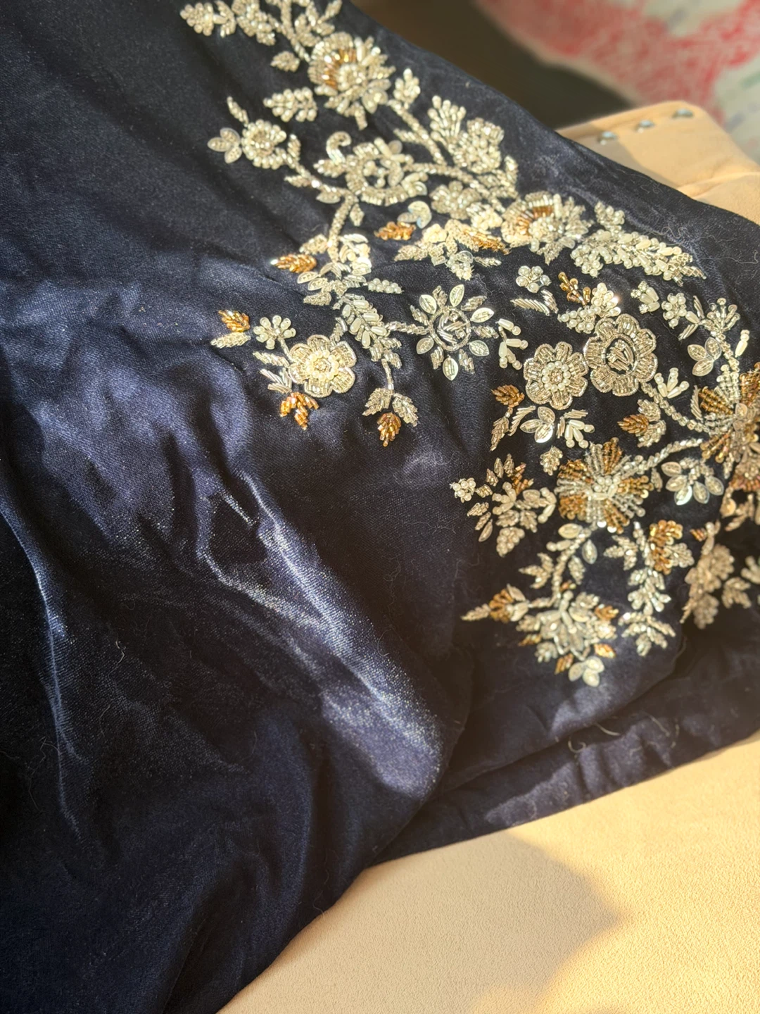 Navy Blue Velvet Embroidered Tunic - photo 3