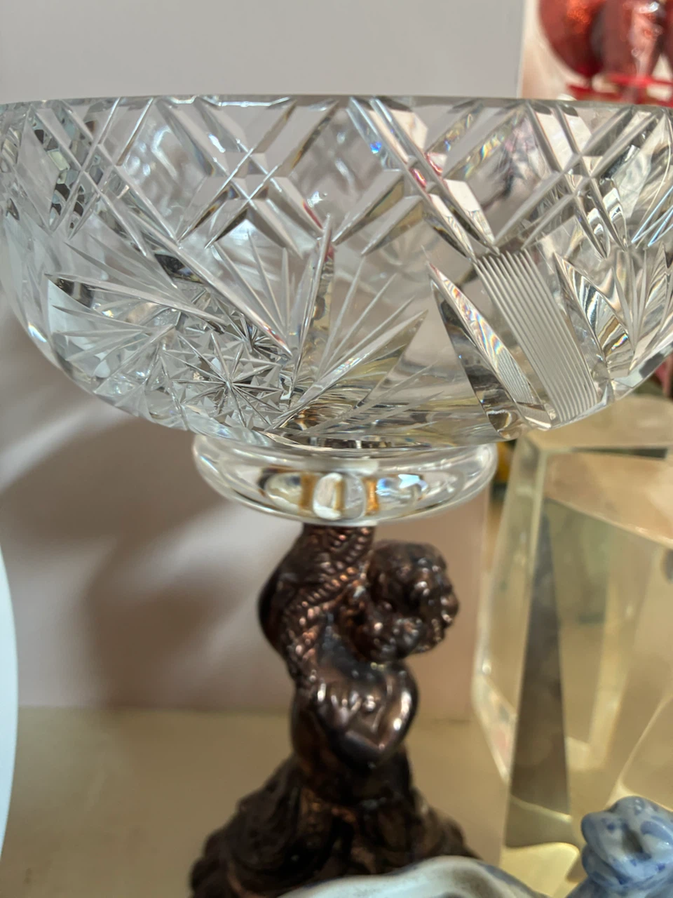 Vintage Crystal Cherub Pedestal Bowl