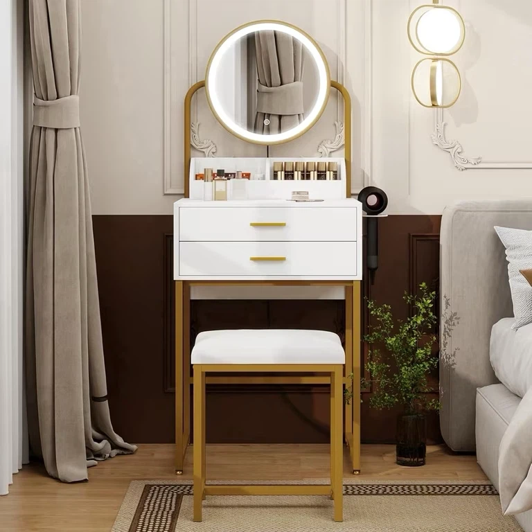 Small makeup Vanity Desk with Mirror and Chair