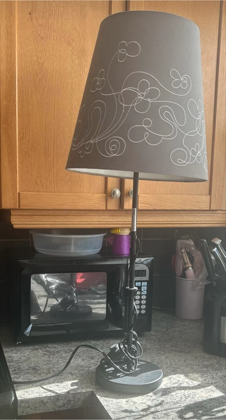 Grey Table Lamp with Floral Design