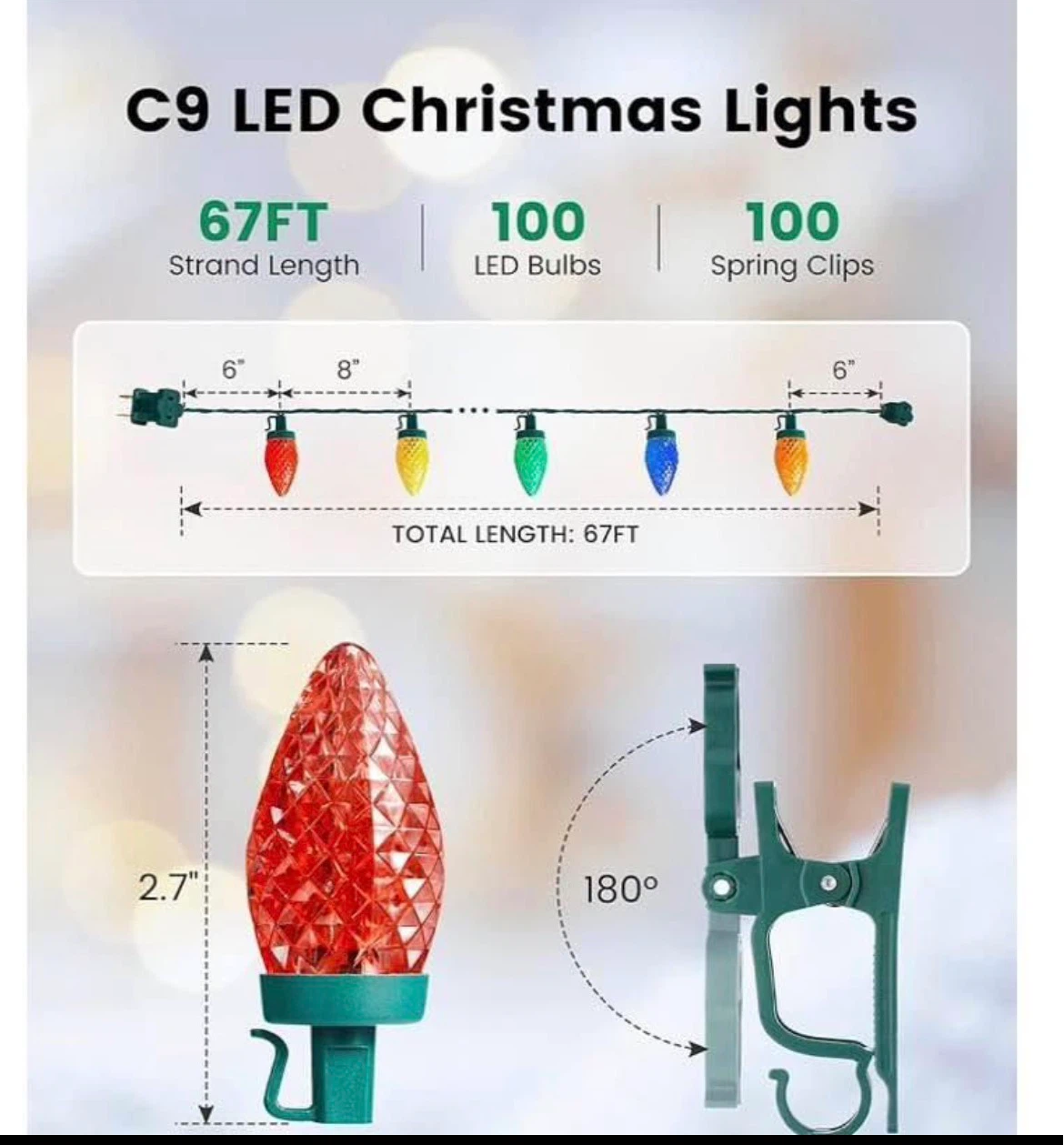 C9 LED Multi-Colour Christmas Lights - 67FT - photo 3