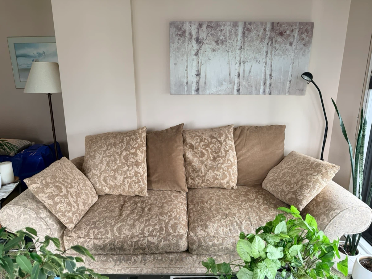 Beige Patterned Two-Seater Sofa