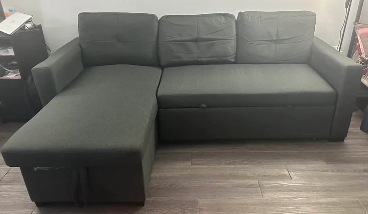 Dark Grey Sectional Sofa Bed with Storage (pet free)