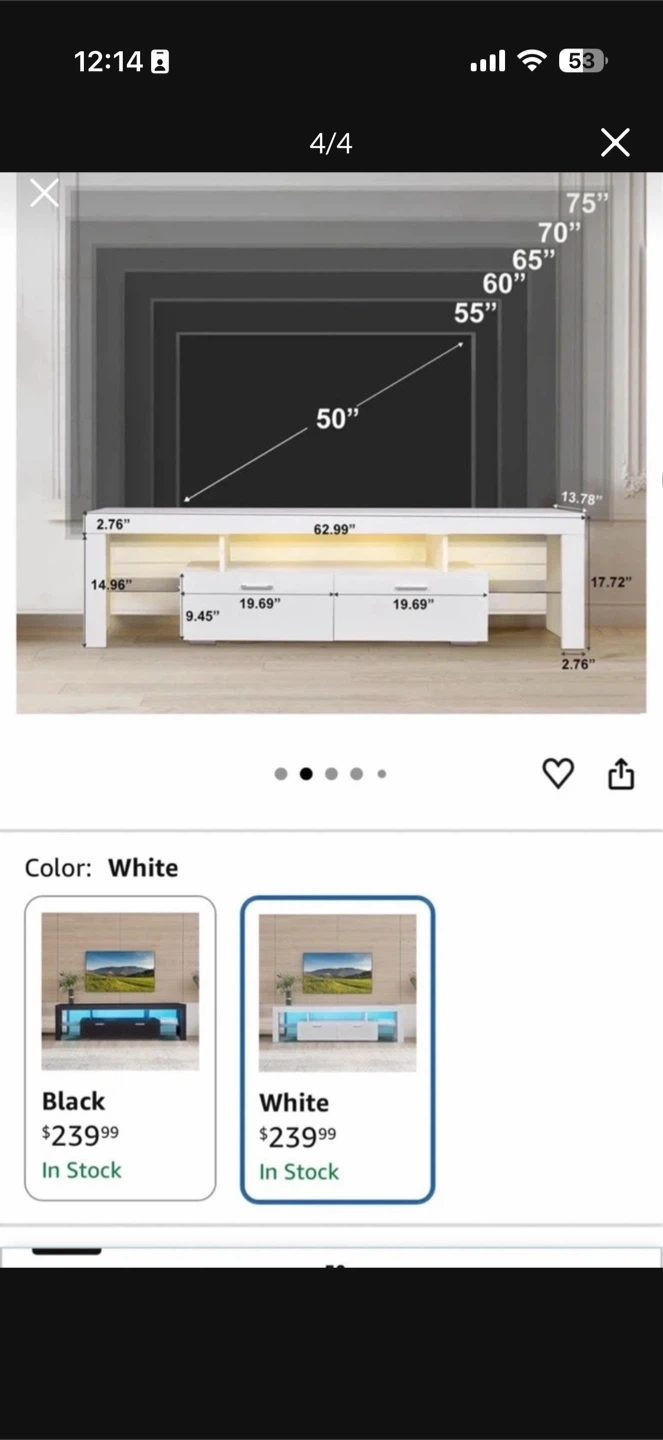 Modern LED White TV Stand - photo 2
