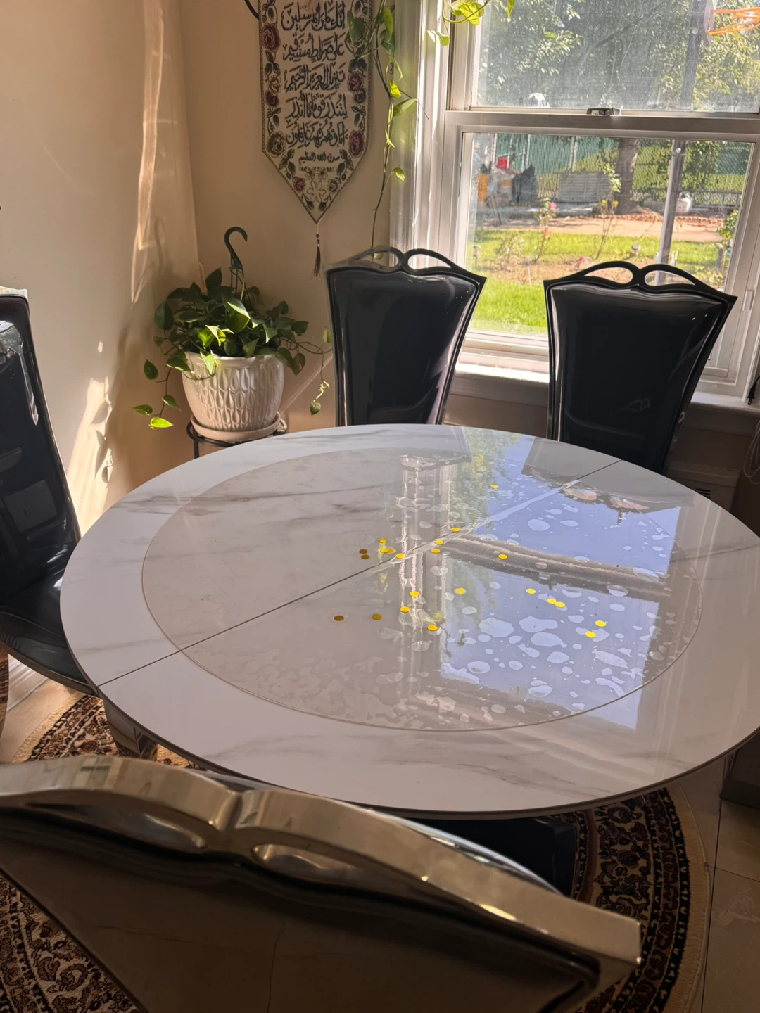 Round White Marble Dining Table Set