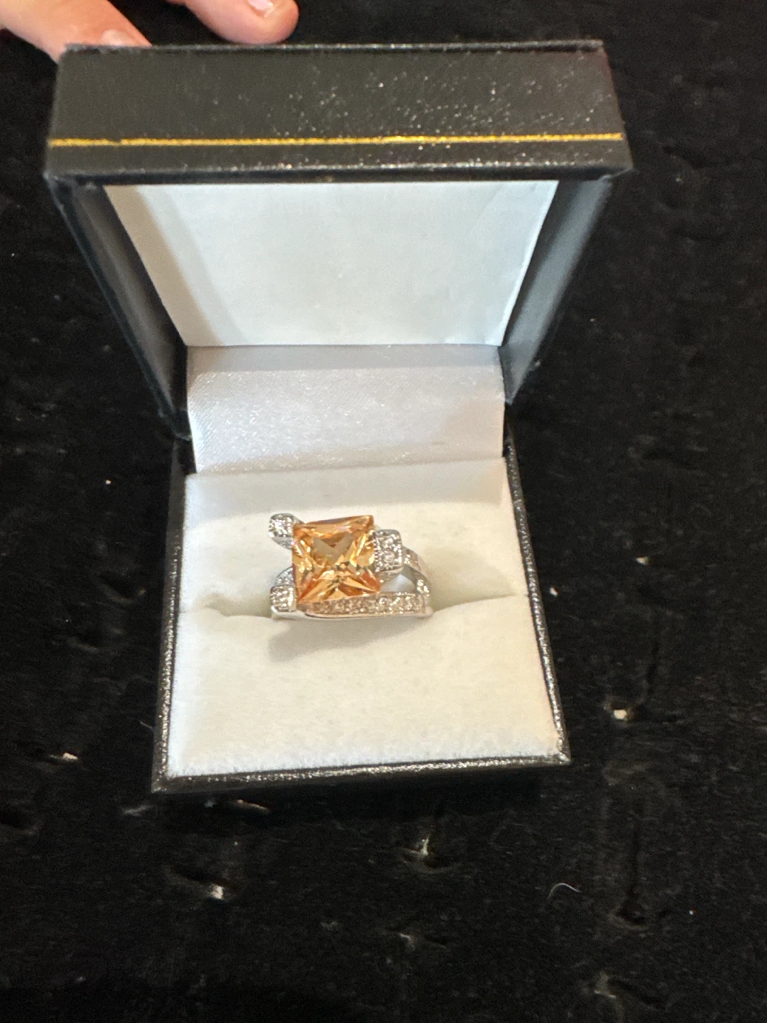 Princess cut orange stone ring